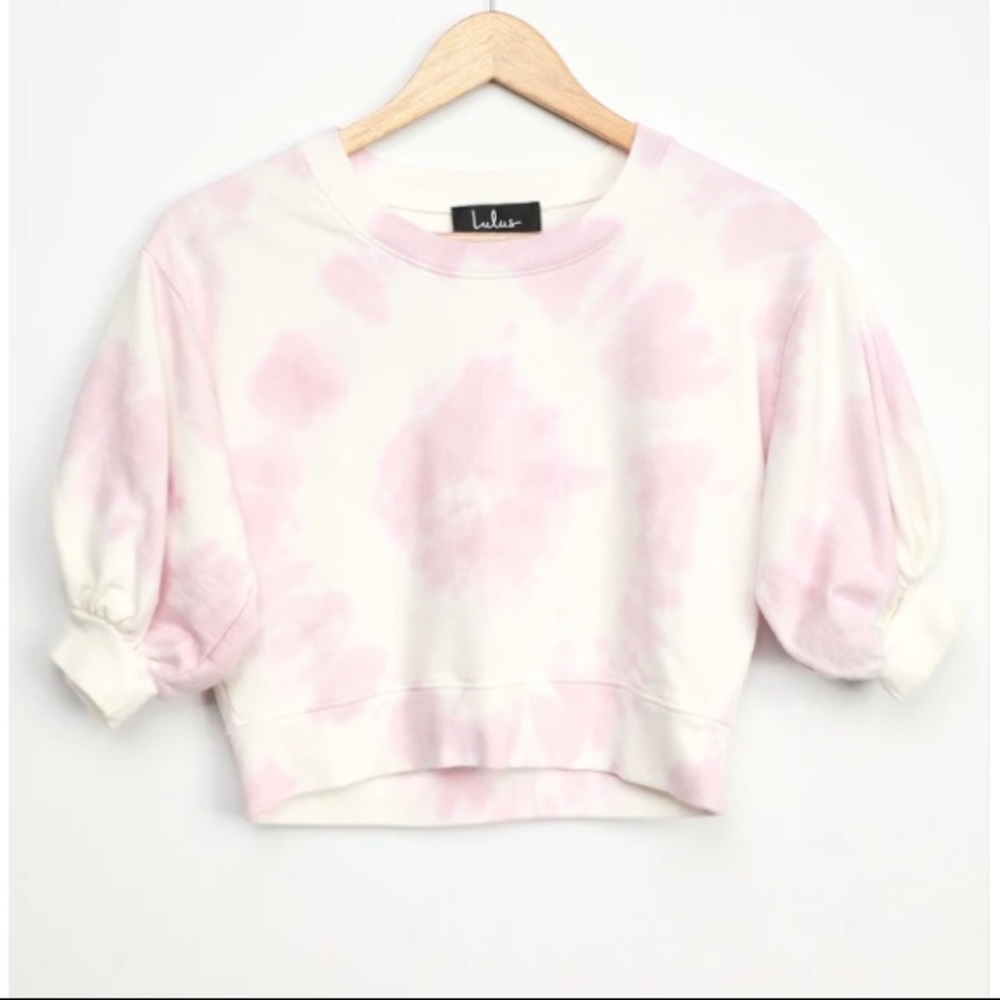 lulus tie dye puff sleeve cropped sweater xs